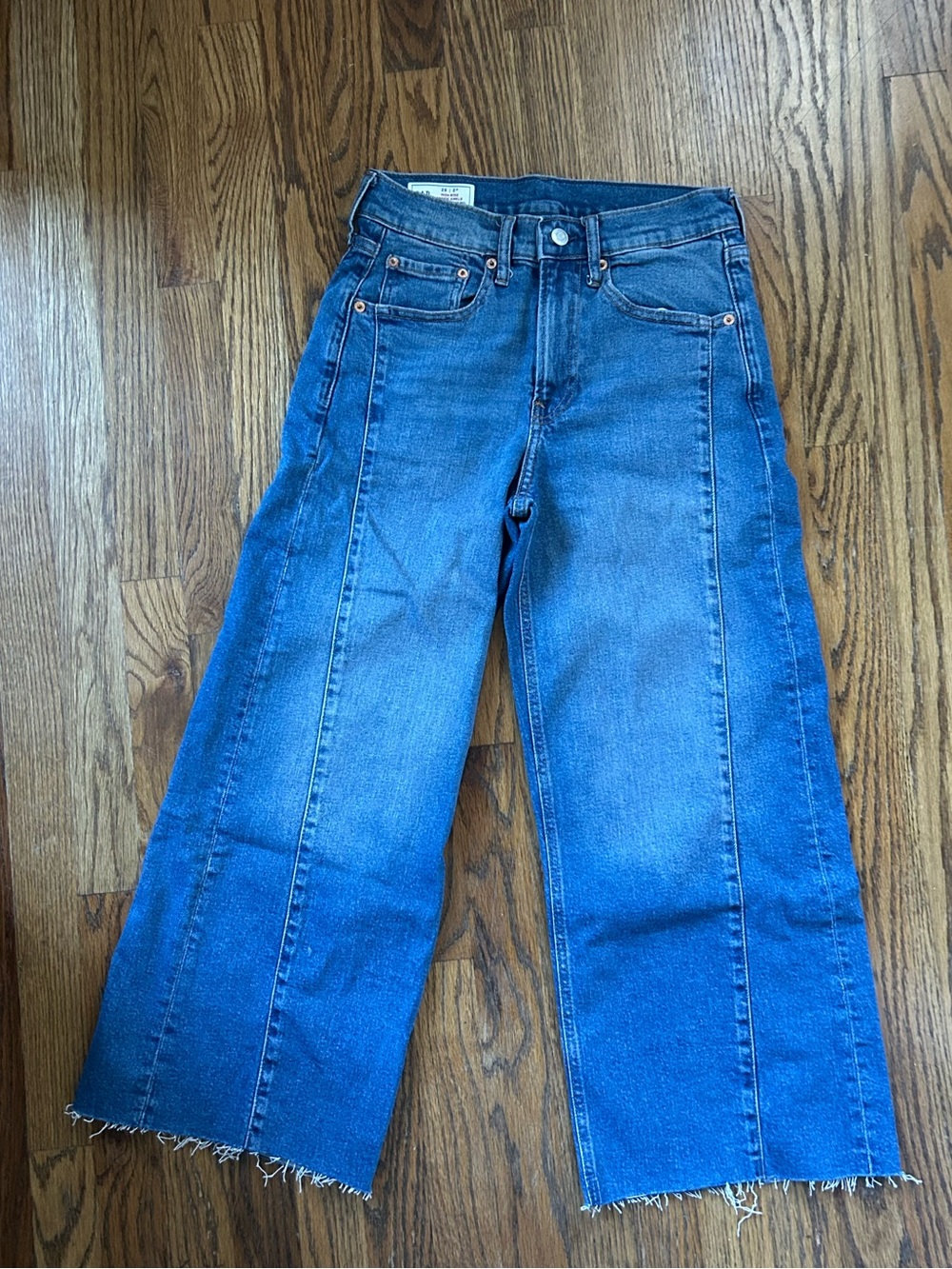 GAP Blue Wide-Leg Crop Jeans with Raw Hem